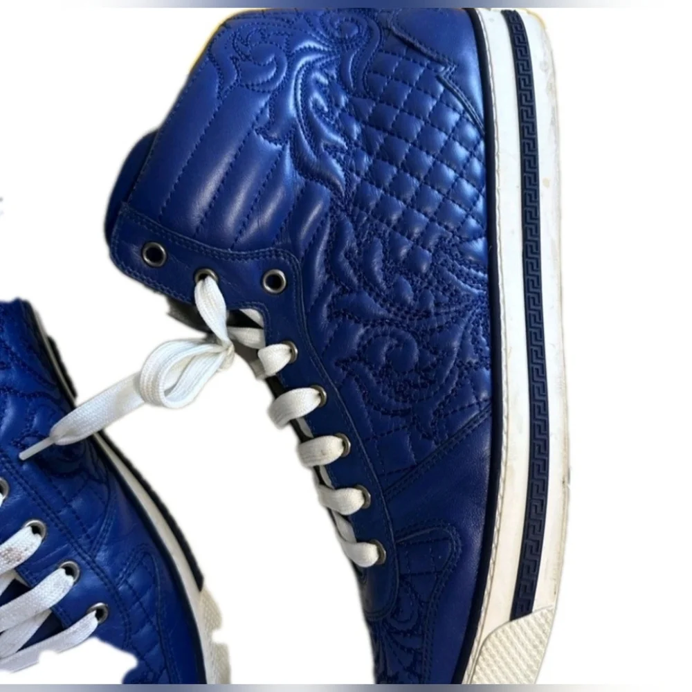 RARE Versace Blue Quilted Leather HighTop Trainers EU 43 Men's US Size 10 (EUC) - Picture 5 of 13